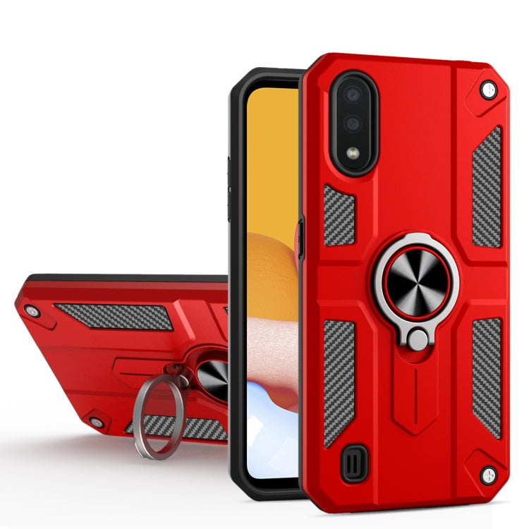 For Samsung Galaxy A10 Carbon Fiber Pattern PC + TPU Protective Case with Ring Holder