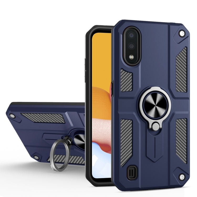For Samsung Galaxy A10 Carbon Fiber Pattern PC + TPU Protective Case with Ring Holder