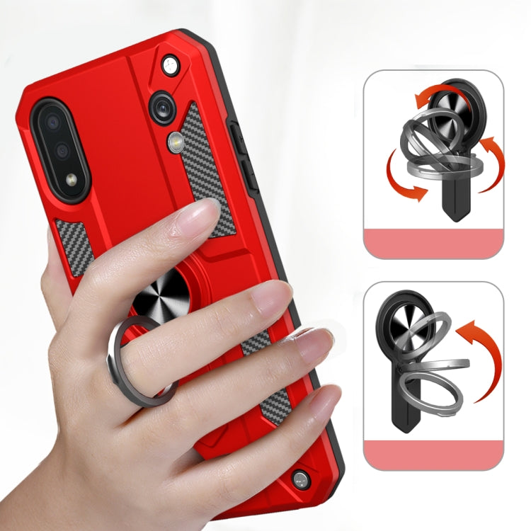 For Samsung Galaxy A10 Carbon Fiber Pattern PC + TPU Protective Case with Ring Holder