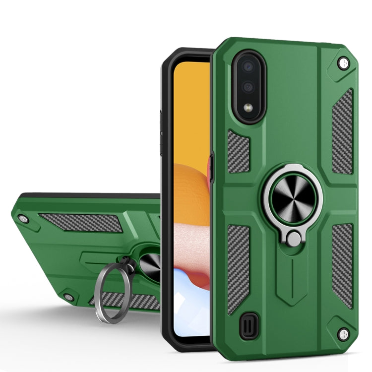 For Samsung Galaxy A10 Carbon Fiber Pattern PC + TPU Protective Case with Ring Holder