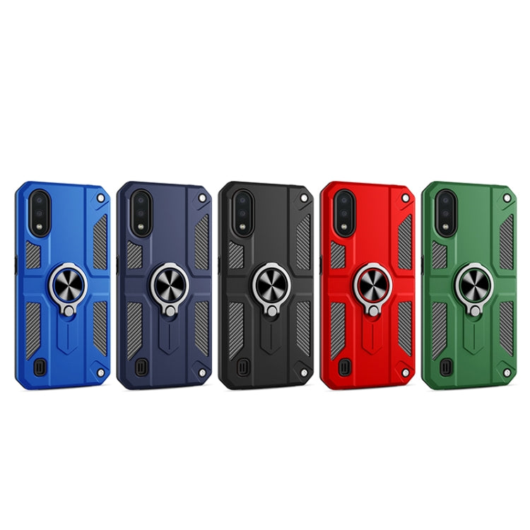 For Samsung Galaxy A10 Carbon Fiber Pattern PC + TPU Protective Case with Ring Holder