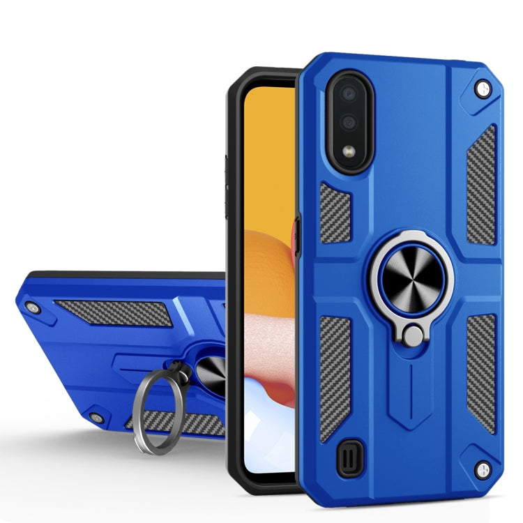 For Samsung Galaxy M10 Carbon Fiber Pattern PC + TPU Protective Case with Ring Holder