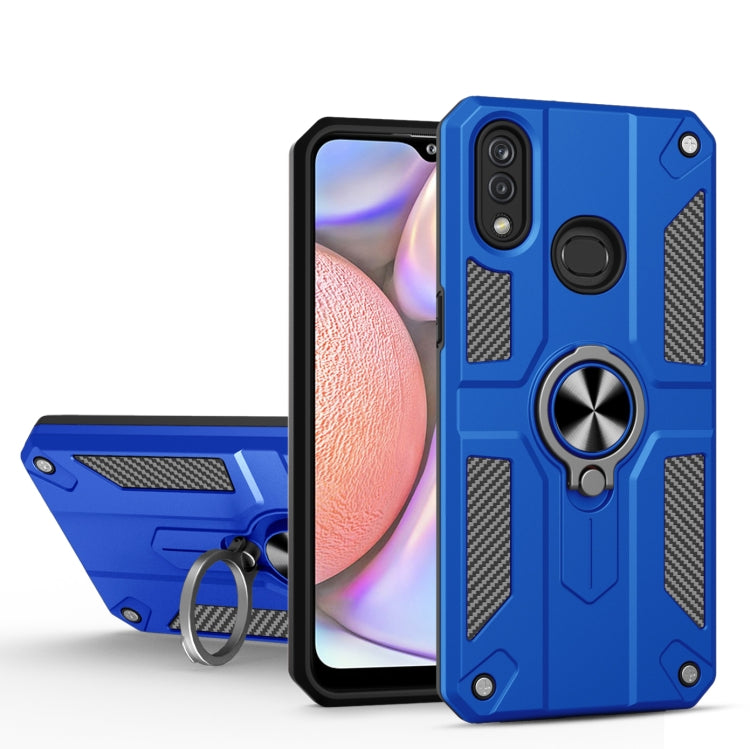For Samsung Galaxy A10s Carbon Fiber Pattern PC + TPU Protective Case with Ring Holder