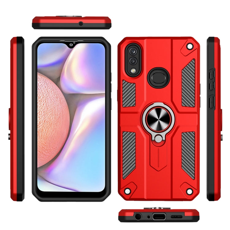 For Samsung Galaxy A10s Carbon Fiber Pattern PC + TPU Protective Case with Ring Holder
