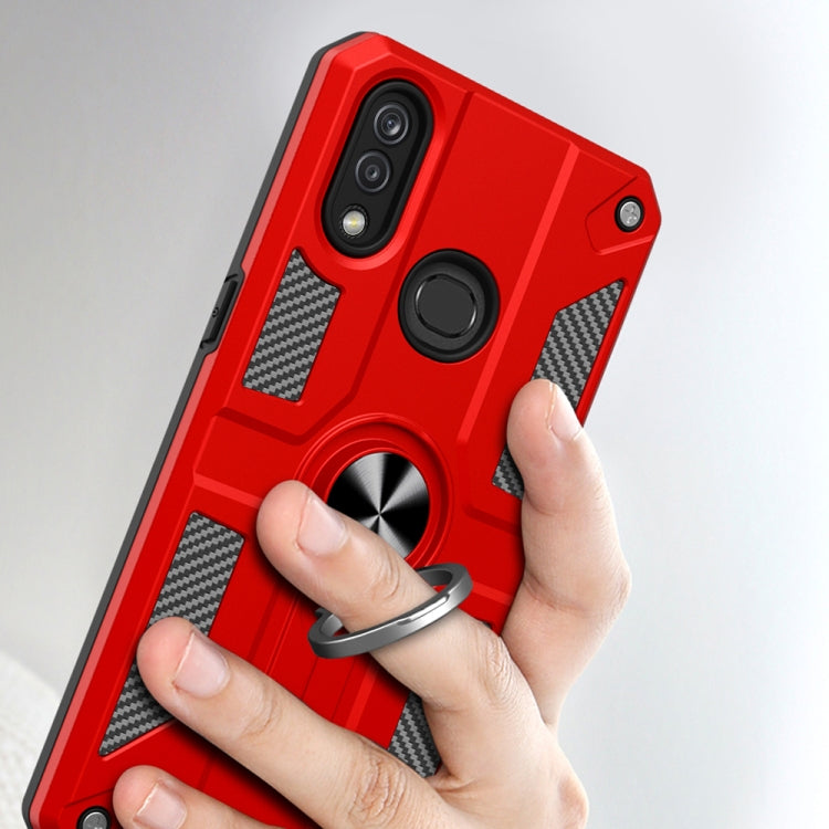For Samsung Galaxy A10s Carbon Fiber Pattern PC + TPU Protective Case with Ring Holder