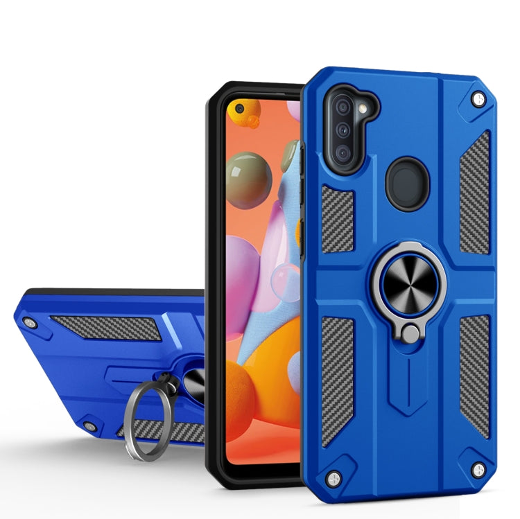 For Samsung Galaxy A11 Carbon Fiber Pattern PC + TPU Protective Case with Ring Holder