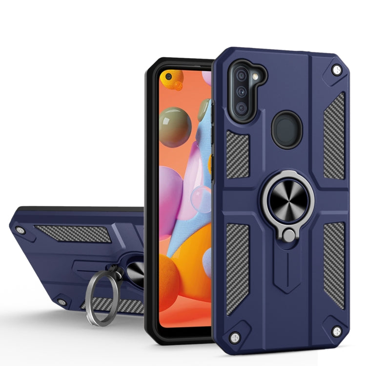For Samsung Galaxy A11 Carbon Fiber Pattern PC + TPU Protective Case with Ring Holder