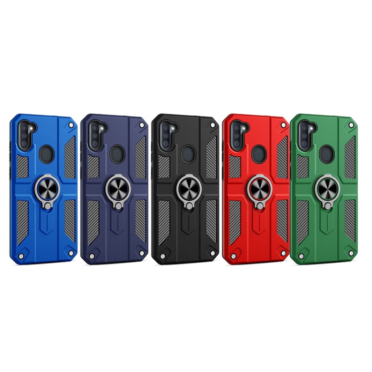 For Samsung Galaxy A11 Carbon Fiber Pattern PC + TPU Protective Case with Ring Holder