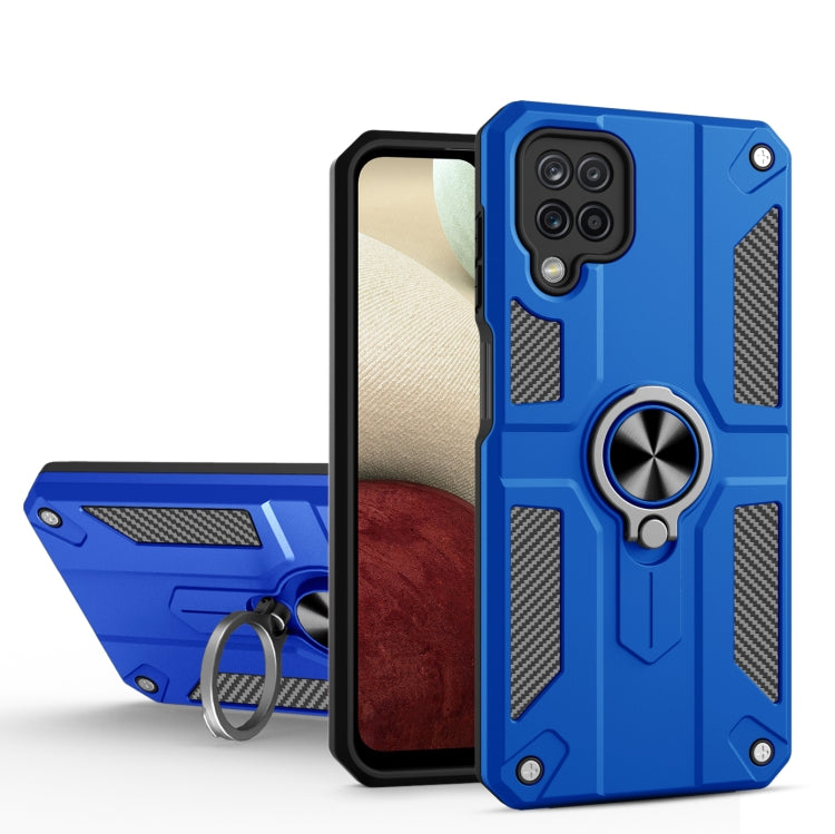 For Samsung Galaxy A12 Carbon Fiber Pattern PC + TPU Protective Case with Ring Holder