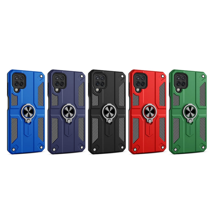 For Samsung Galaxy A12 Carbon Fiber Pattern PC + TPU Protective Case with Ring Holder