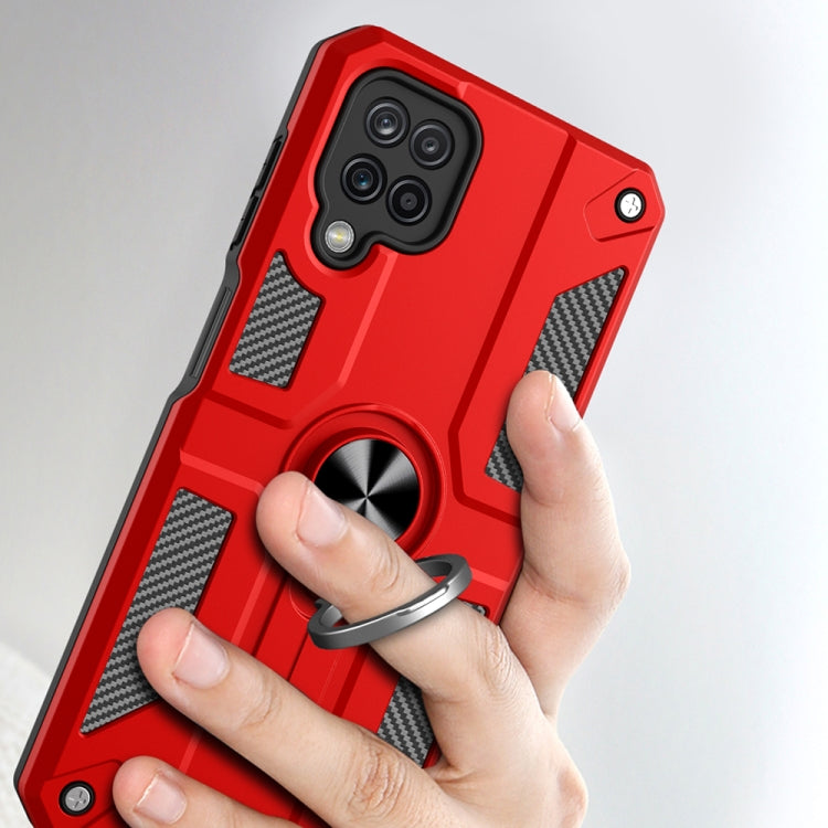For Samsung Galaxy A12 Carbon Fiber Pattern PC + TPU Protective Case with Ring Holder