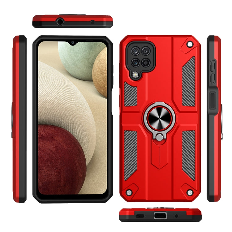 For Samsung Galaxy A12 Carbon Fiber Pattern PC + TPU Protective Case with Ring Holder
