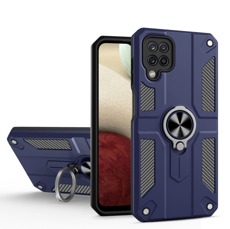For Samsung Galaxy A12 Carbon Fiber Pattern PC + TPU Protective Case with Ring Holder