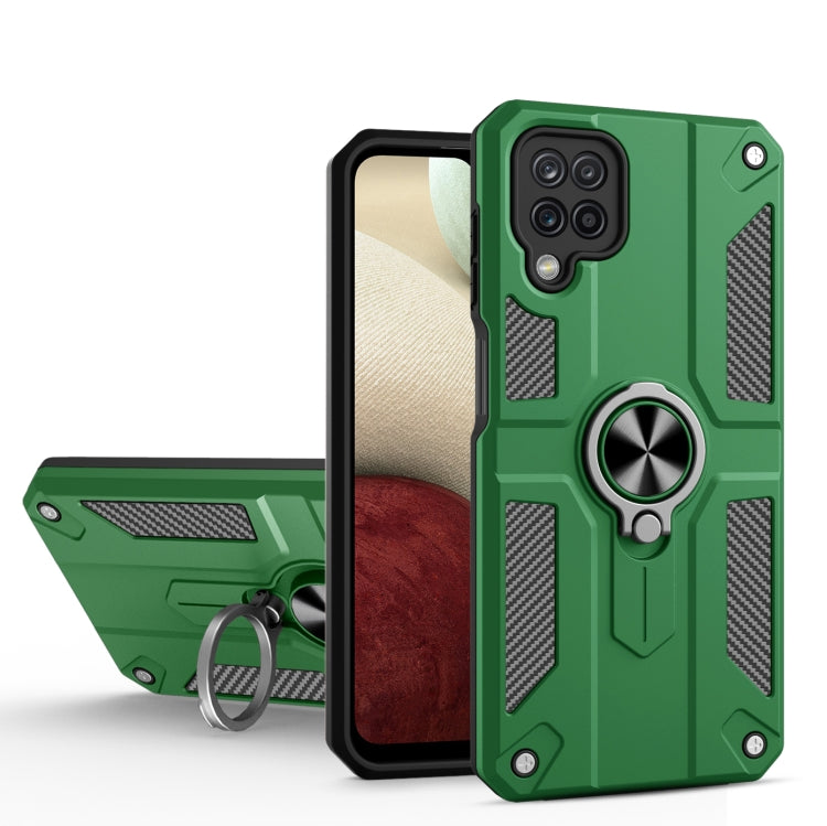 For Samsung Galaxy A12 Carbon Fiber Pattern PC + TPU Protective Case with Ring Holder