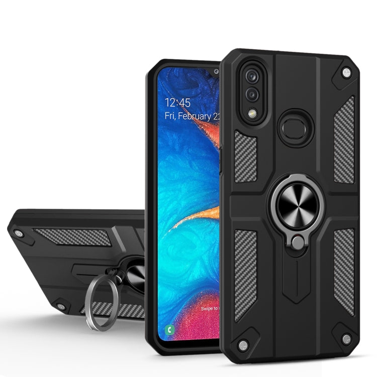 For Samsung Galaxy A30 Carbon Fiber Pattern PC + TPU Protective Case with Ring Holder