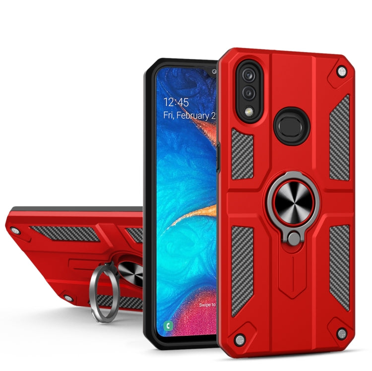 For Samsung Galaxy A30 Carbon Fiber Pattern PC + TPU Protective Case with Ring Holder
