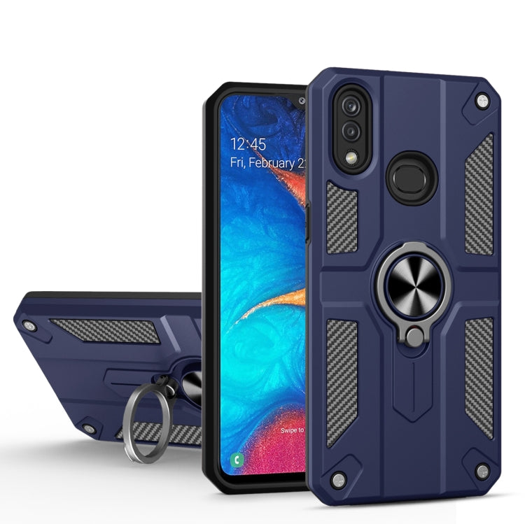 For Samsung Galaxy A30 Carbon Fiber Pattern PC + TPU Protective Case with Ring Holder