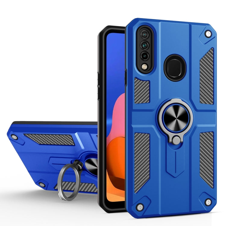 For Samsung Galaxy A20s Carbon Fiber Pattern PC + TPU Protective Case with Ring Holder