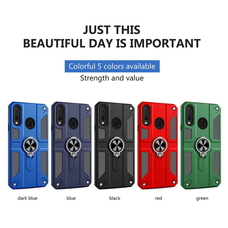 For Samsung Galaxy A20s Carbon Fiber Pattern PC + TPU Protective Case with Ring Holder