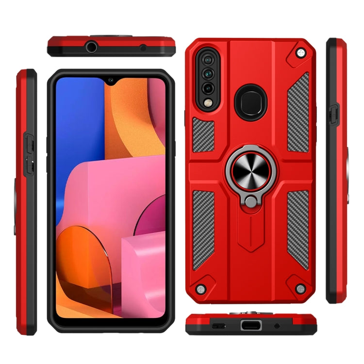 For Samsung Galaxy A20s Carbon Fiber Pattern PC + TPU Protective Case with Ring Holder