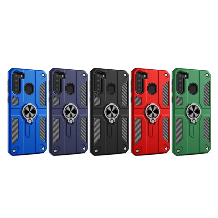 For Samsung Galaxy A21 Carbon Fiber Pattern PC + TPU Protective Case with Ring Holder
