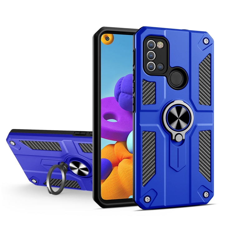 For Samsung Galaxy A21s Carbon Fiber Pattern PC + TPU Protective Case with Ring Holder