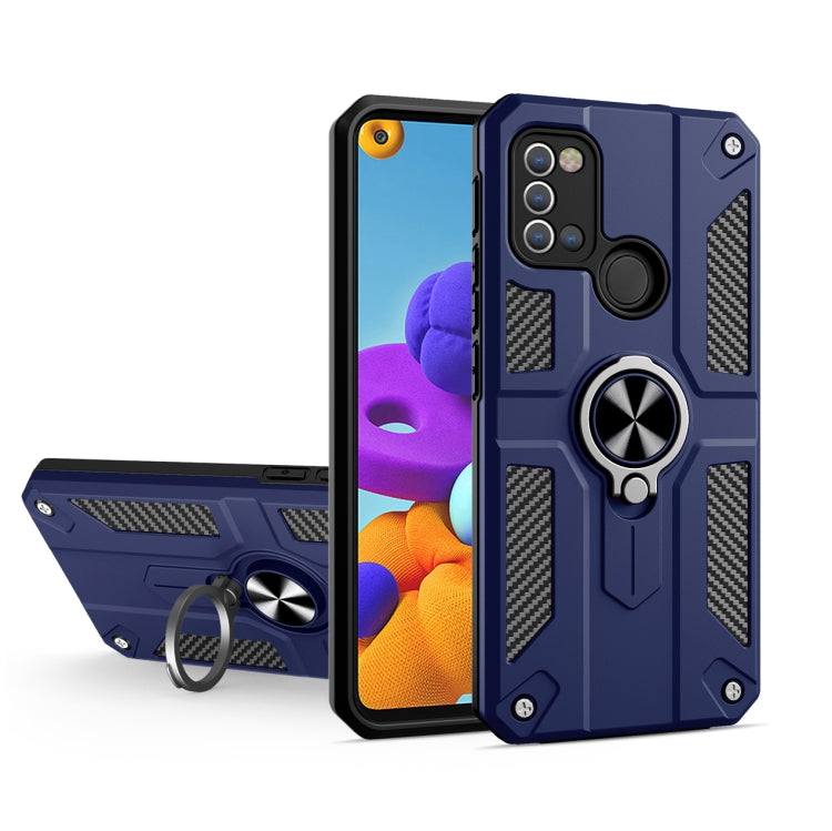 For Samsung Galaxy A21s Carbon Fiber Pattern PC + TPU Protective Case with Ring Holder