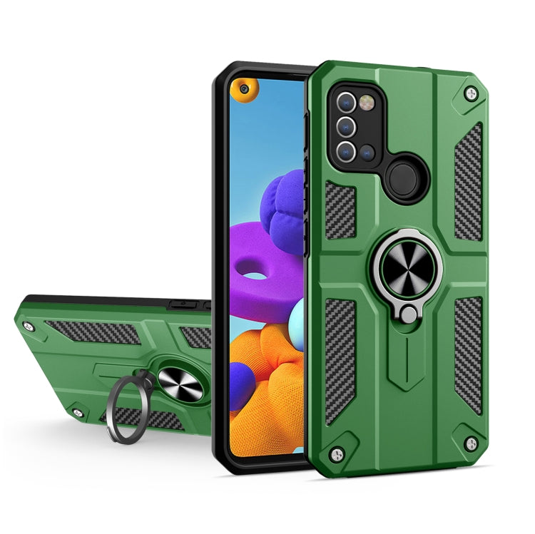 For Samsung Galaxy A21s Carbon Fiber Pattern PC + TPU Protective Case with Ring Holder
