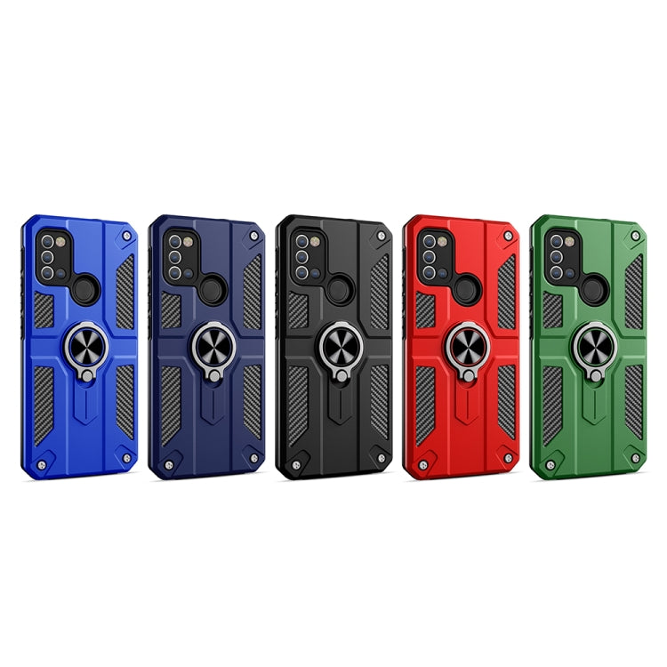 For Samsung Galaxy A21s Carbon Fiber Pattern PC + TPU Protective Case with Ring Holder