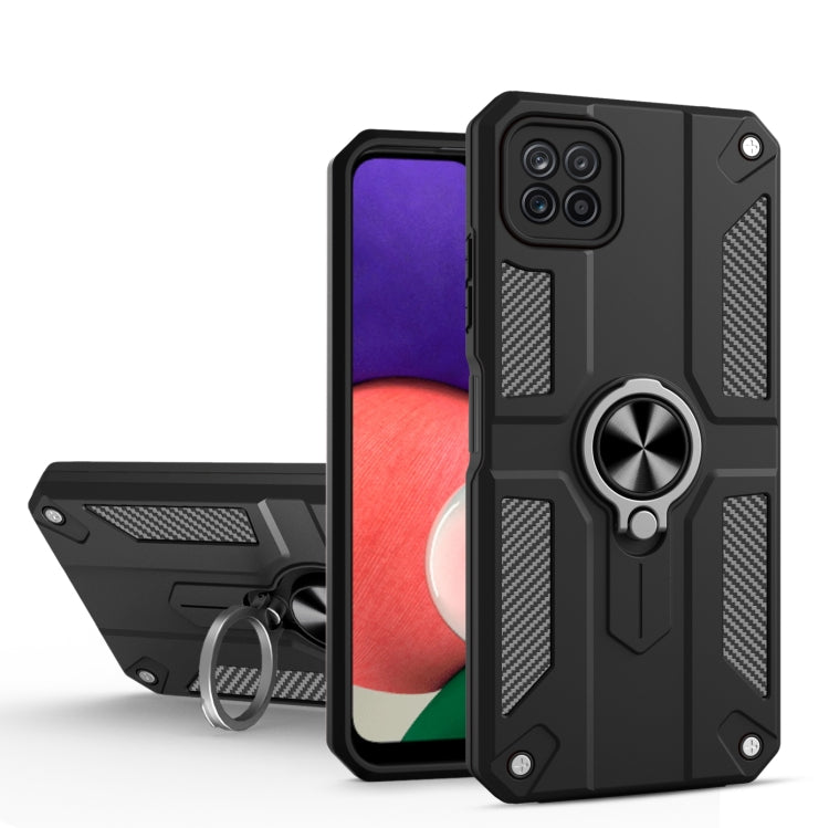 For Samsung Galaxy A22 5G Carbon Fiber Pattern PC + TPU Protective Case with Ring Holder