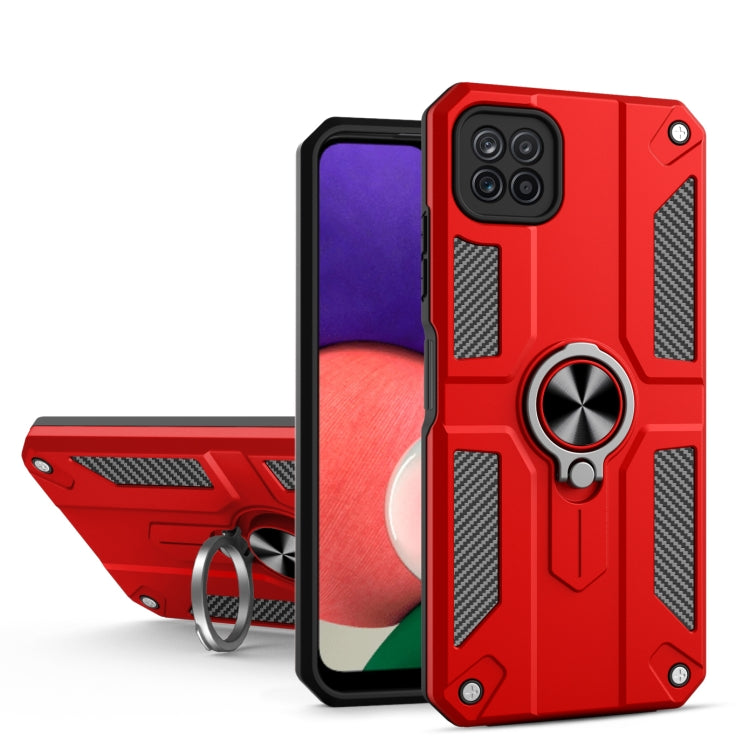 For Samsung Galaxy A22 5G Carbon Fiber Pattern PC + TPU Protective Case with Ring Holder
