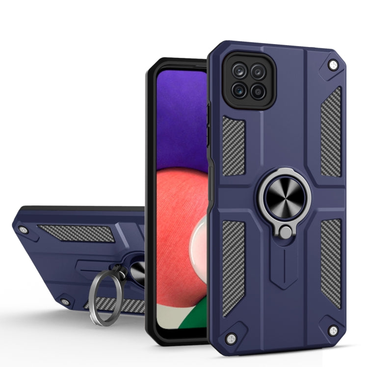 For Samsung Galaxy A22 5G Carbon Fiber Pattern PC + TPU Protective Case with Ring Holder