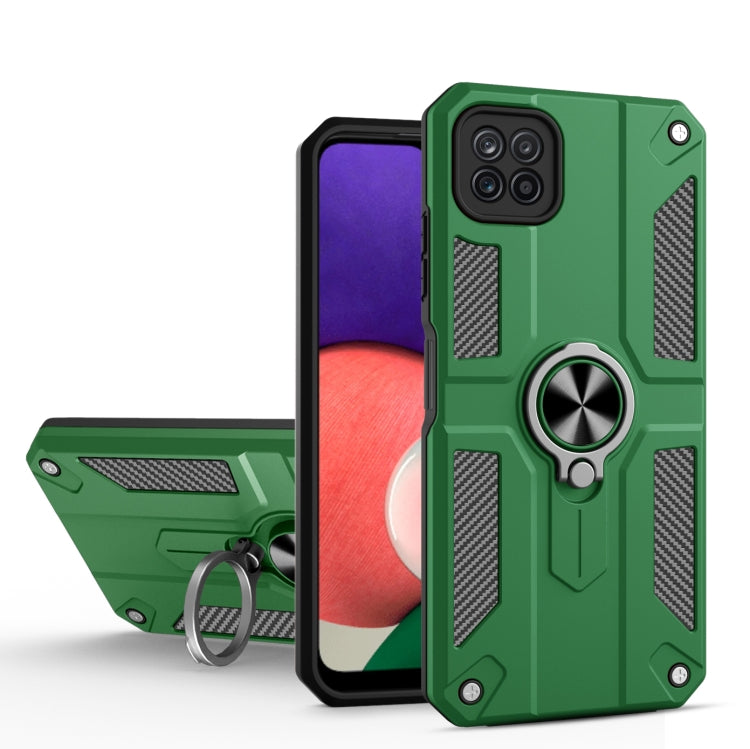 For Samsung Galaxy A22 5G Carbon Fiber Pattern PC + TPU Protective Case with Ring Holder