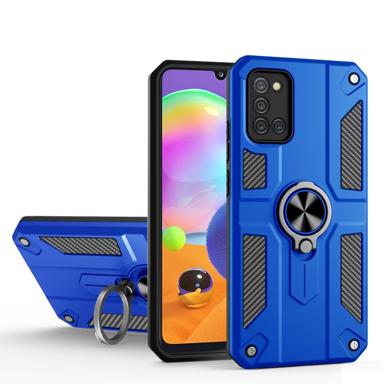 For Samsung Galaxy A31 Carbon Fiber Pattern PC + TPU Protective Case with Ring Holder