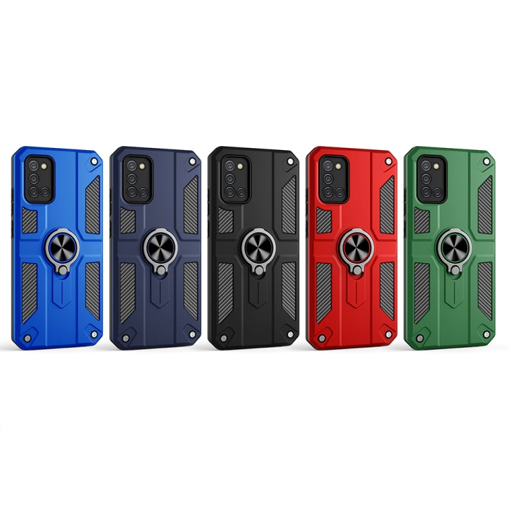 For Samsung Galaxy A31 Carbon Fiber Pattern PC + TPU Protective Case with Ring Holder