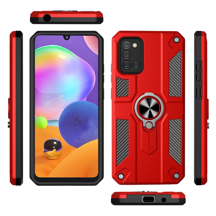 For Samsung Galaxy A31 Carbon Fiber Pattern PC + TPU Protective Case with Ring Holder