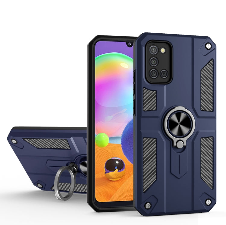 For Samsung Galaxy A31 Carbon Fiber Pattern PC + TPU Protective Case with Ring Holder