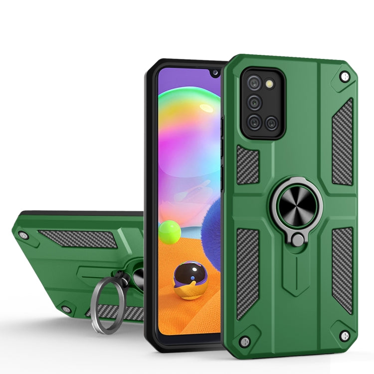 For Samsung Galaxy A31 Carbon Fiber Pattern PC + TPU Protective Case with Ring Holder