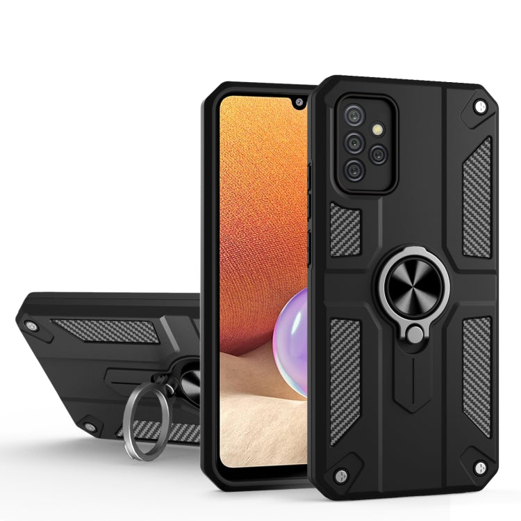 For Samsung Galaxy A32 4G Carbon Fiber Pattern PC + TPU Protective Case with Ring Holder
