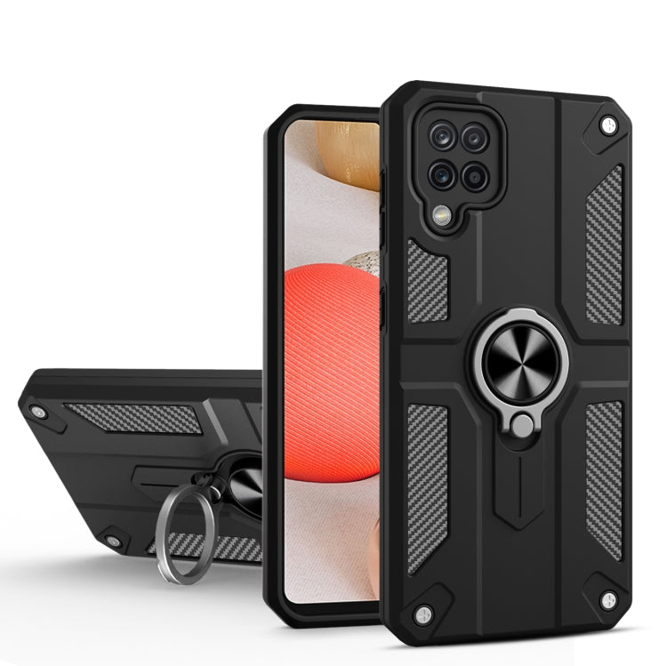 For Samsung Galaxy A42 Carbon Fiber Pattern PC + TPU Protective Case with Ring Holder