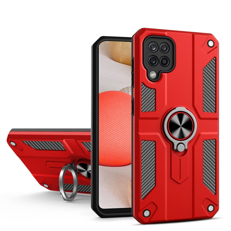 For Samsung Galaxy A42 Carbon Fiber Pattern PC + TPU Protective Case with Ring Holder