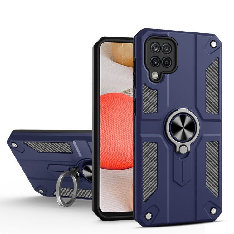 For Samsung Galaxy A42 Carbon Fiber Pattern PC + TPU Protective Case with Ring Holder