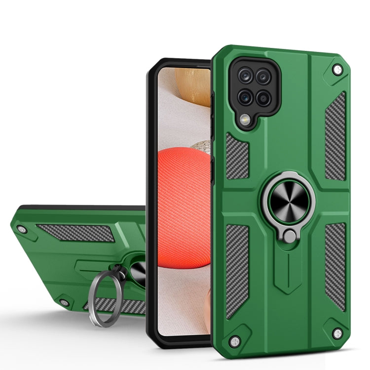 For Samsung Galaxy A42 Carbon Fiber Pattern PC + TPU Protective Case with Ring Holder