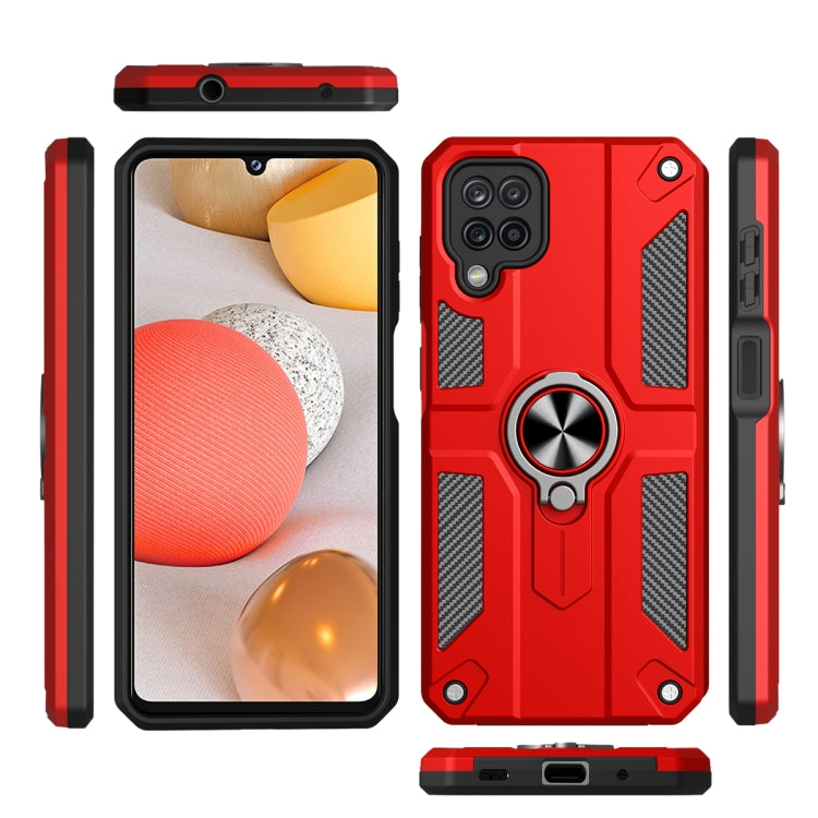 For Samsung Galaxy A42 Carbon Fiber Pattern PC + TPU Protective Case with Ring Holder