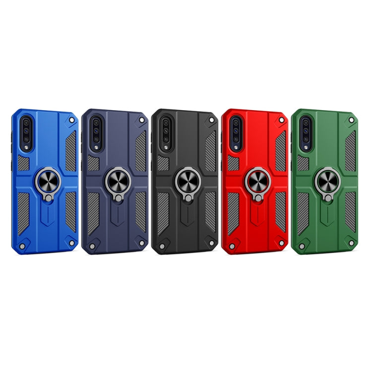 For Samsung Galaxy A50 Carbon Fiber Pattern PC + TPU Protective Case with Ring Holder