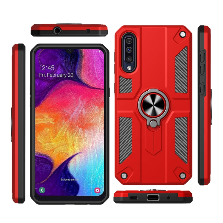 For Samsung Galaxy A50s Carbon Fiber Pattern PC + TPU Protective Case with Ring Holder