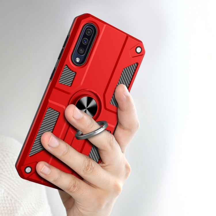 For Samsung Galaxy A50s Carbon Fiber Pattern PC + TPU Protective Case with Ring Holder
