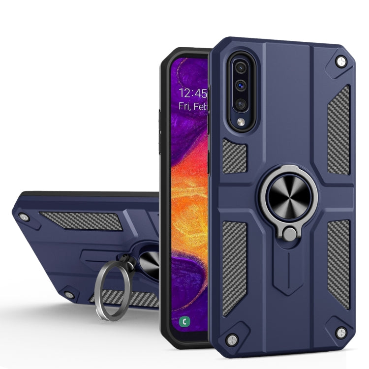 For Samsung Galaxy A50s Carbon Fiber Pattern PC + TPU Protective Case with Ring Holder