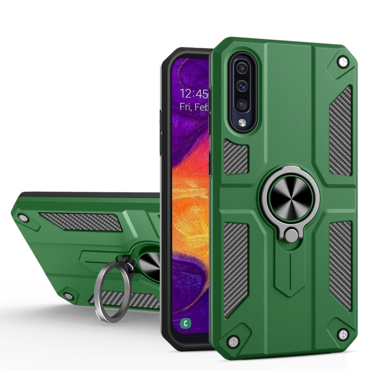 For Samsung Galaxy A50s Carbon Fiber Pattern PC + TPU Protective Case with Ring Holder
