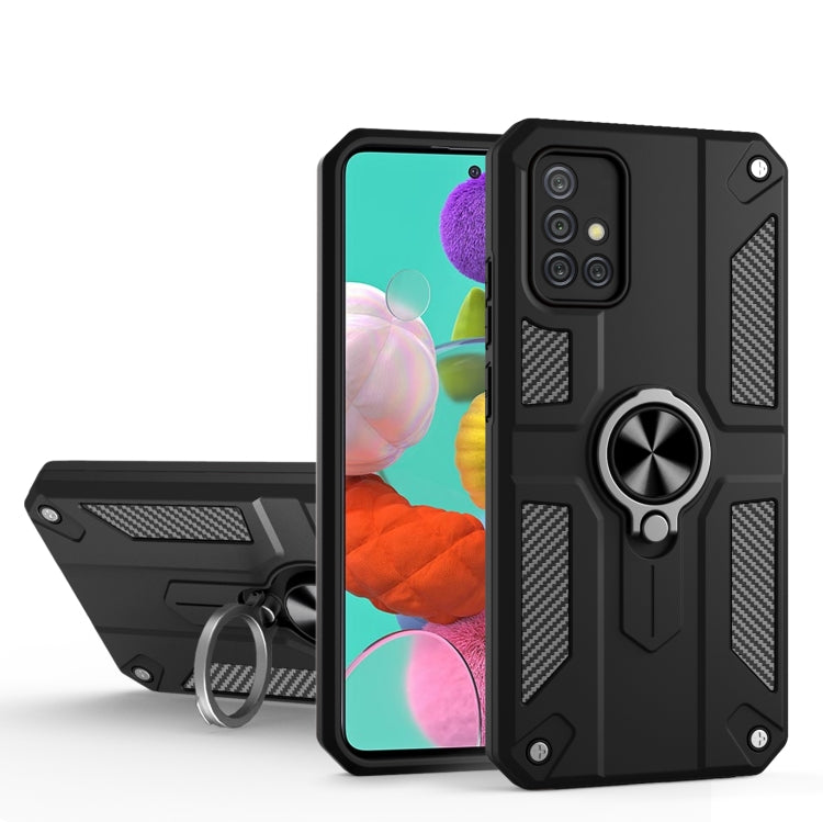 For Samsung Galaxy A51 4G Carbon Fiber Pattern PC + TPU Protective Case with Ring Holder
